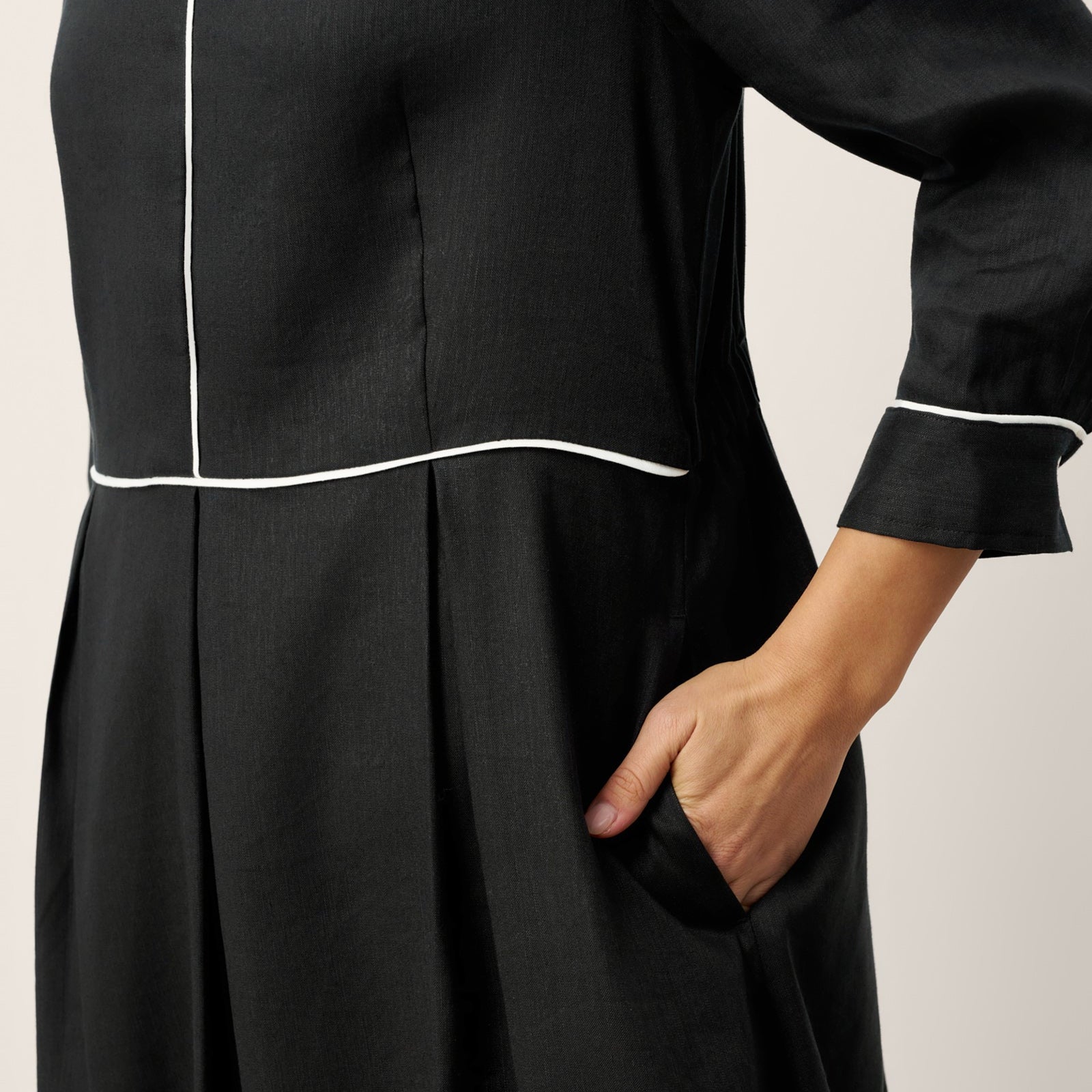 Linen-Lyocell Contrast Trim Dress — Nyx