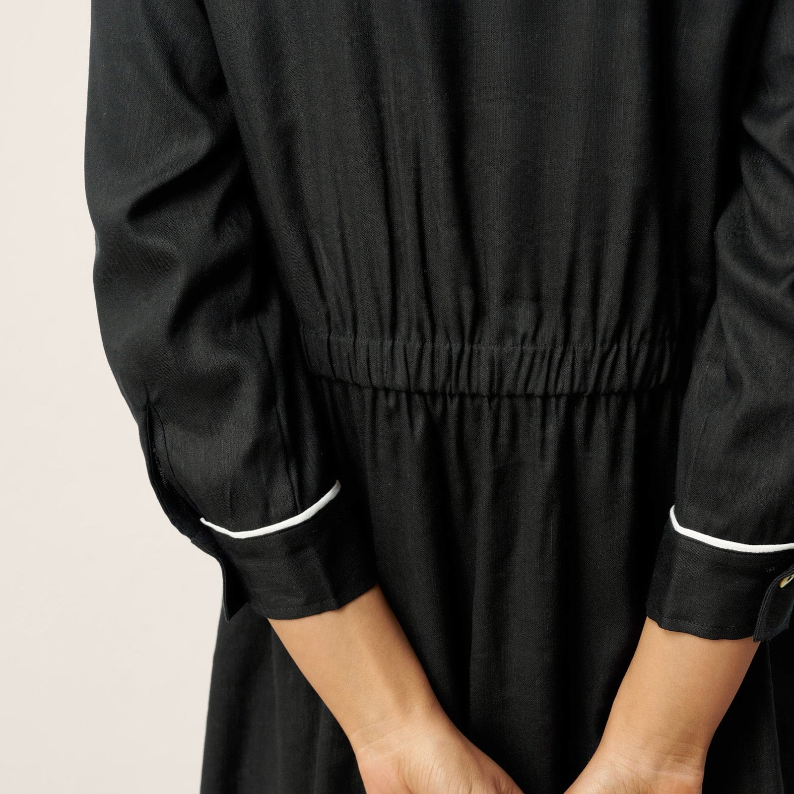 Linen-Lyocell Contrast Trim Dress — Nyx