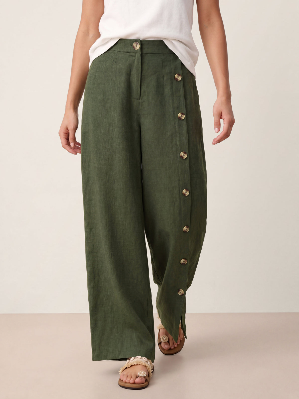Fashionista Heaven Linen Slit-Hem Pants — Anaïs