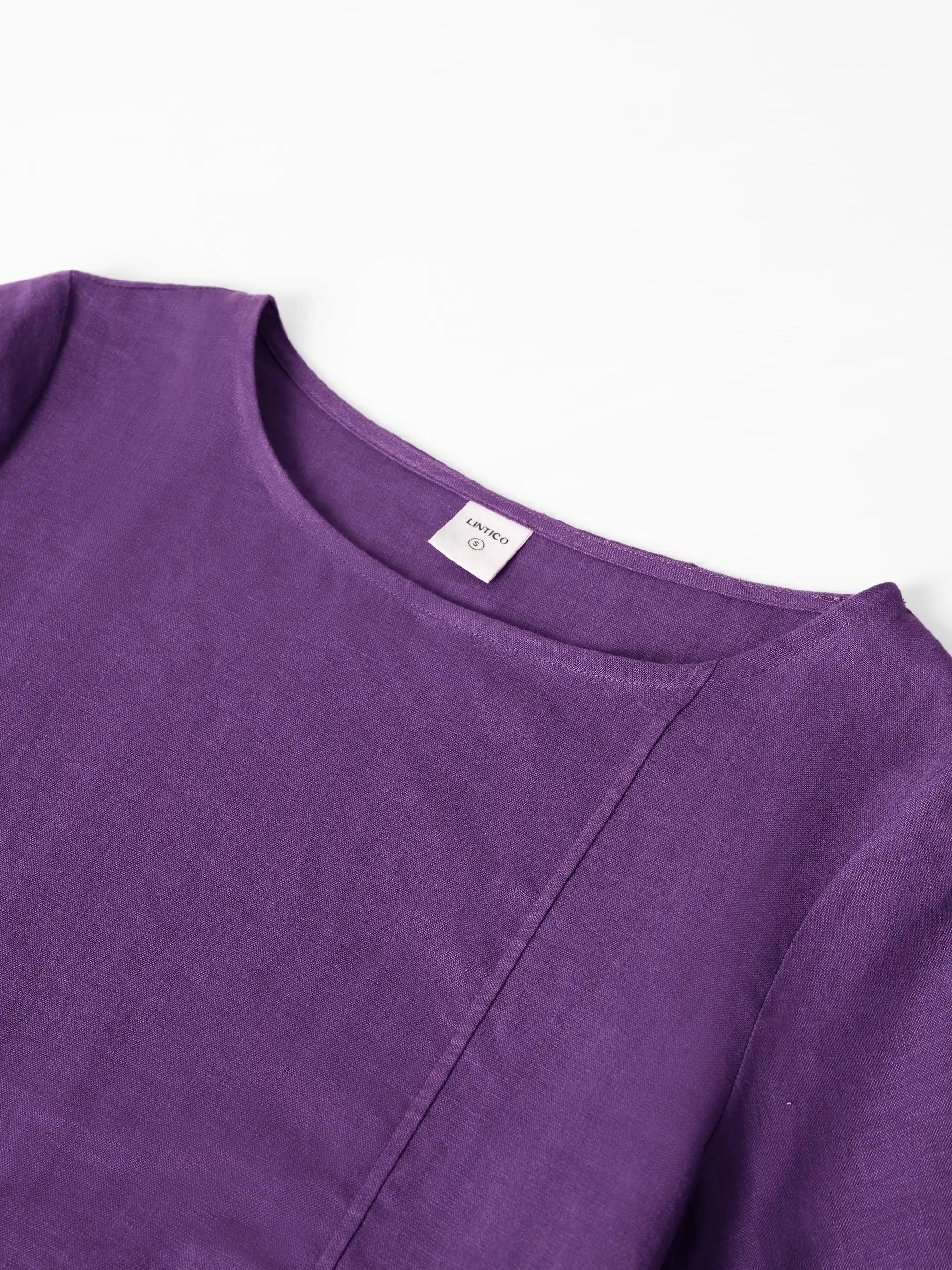 Linen Collarless Dress — Sofia