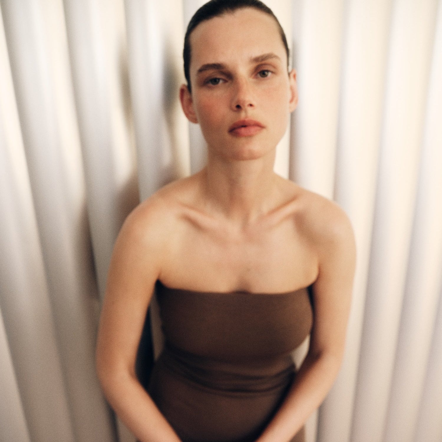 Silk Rib Strapless Fluid Dress — Maria