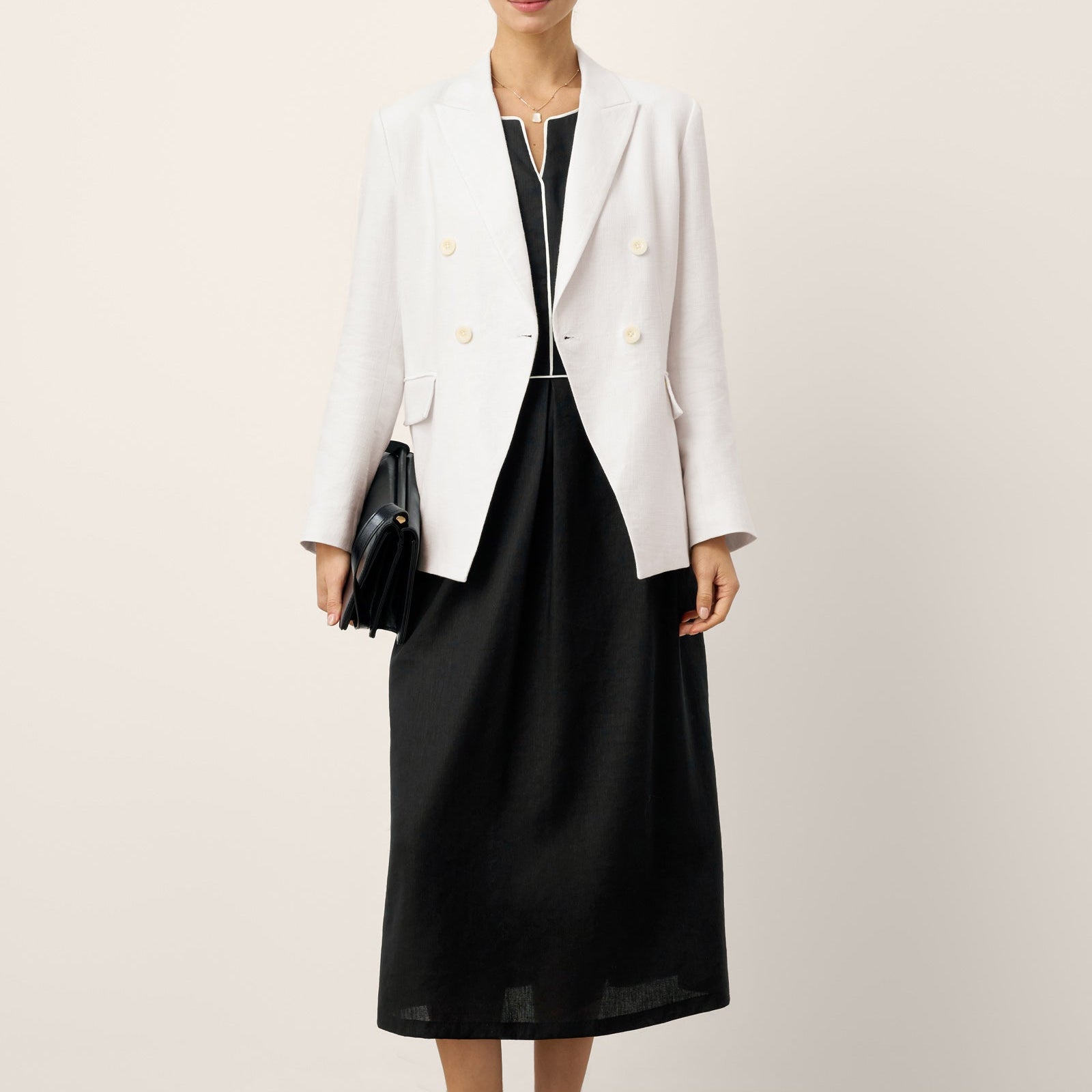 Linen-Lyocell Contrast Trim Dress — Nyx