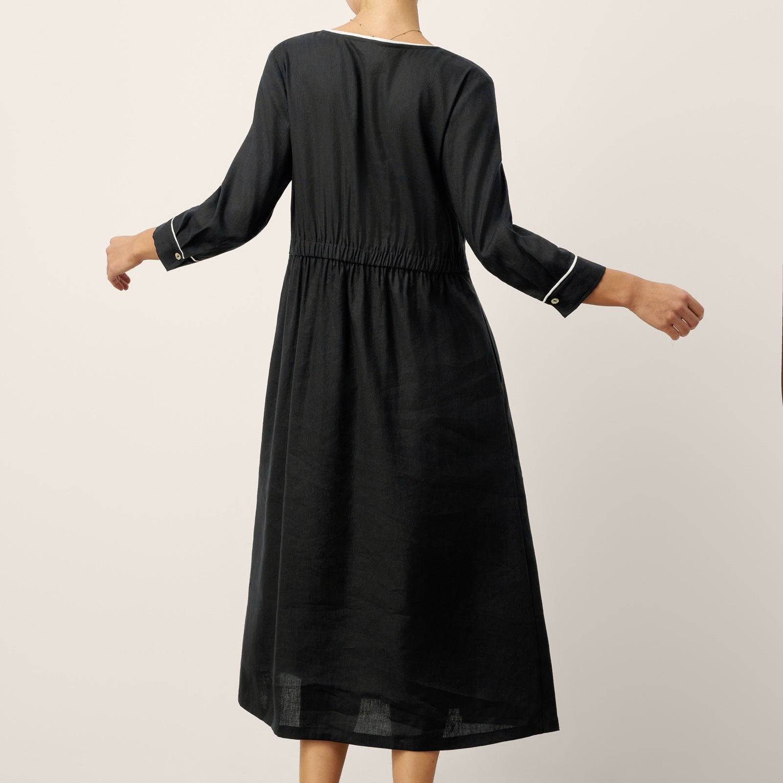Linen-Lyocell Contrast Trim Dress — Nyx