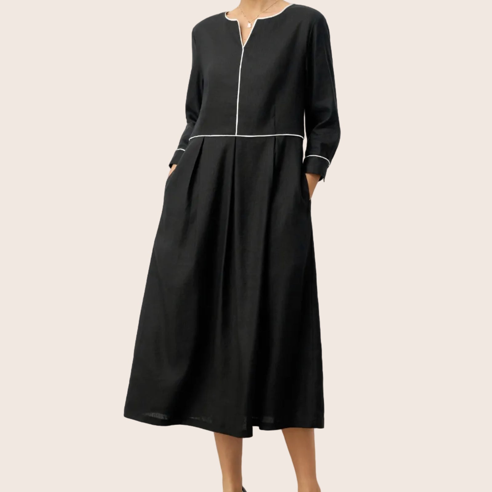 Linen-Lyocell Contrast Trim Dress — Nyx