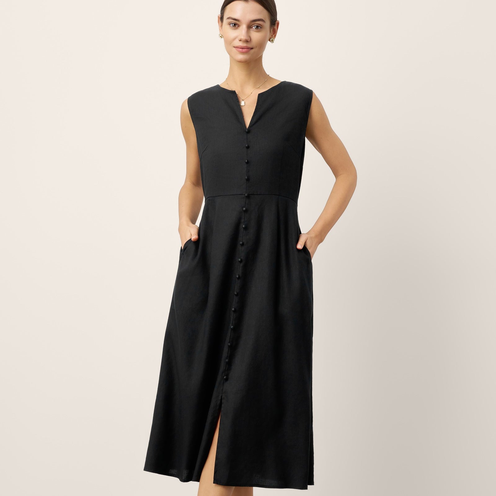 Linen-Lyocell V-Neck Dress — Willow