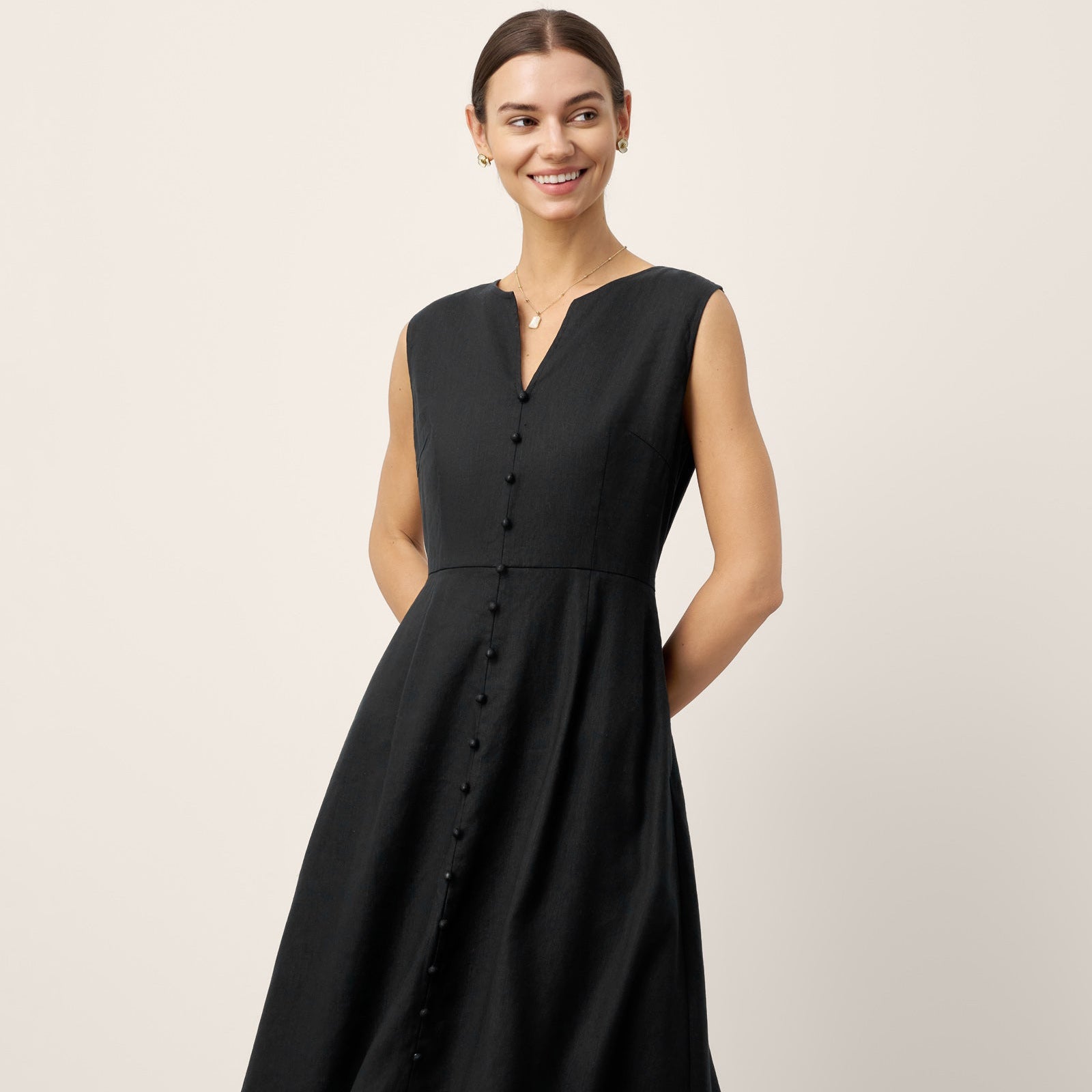 Linen-Lyocell V-Neck Dress — Willow