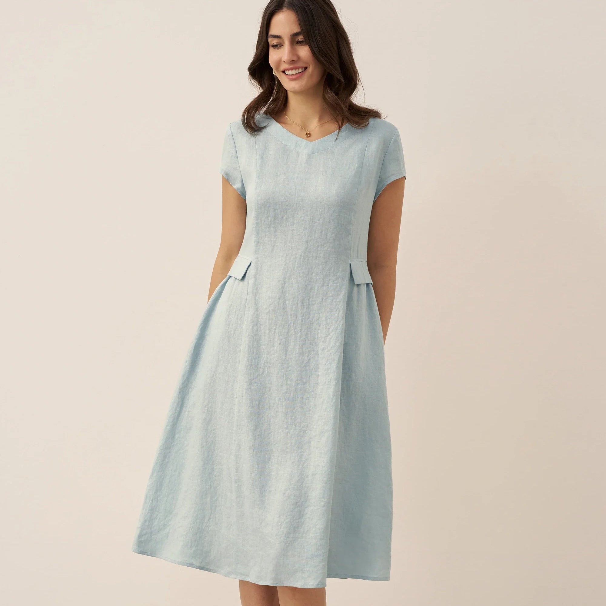 Linen V-Neck Dress — Alexa