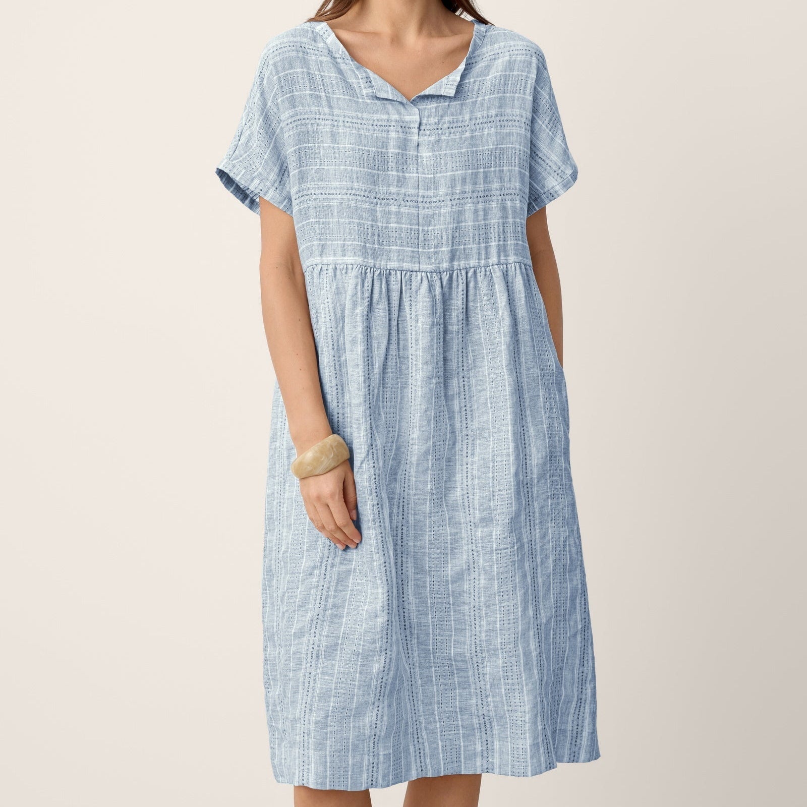 Linen Split Neck Mini Dress — Sydney