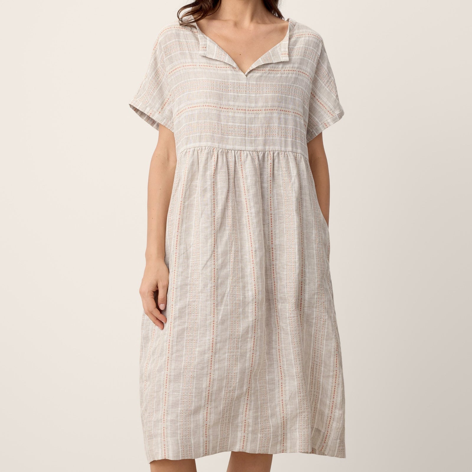 Linen Split Neck Mini Dress — Sydney
