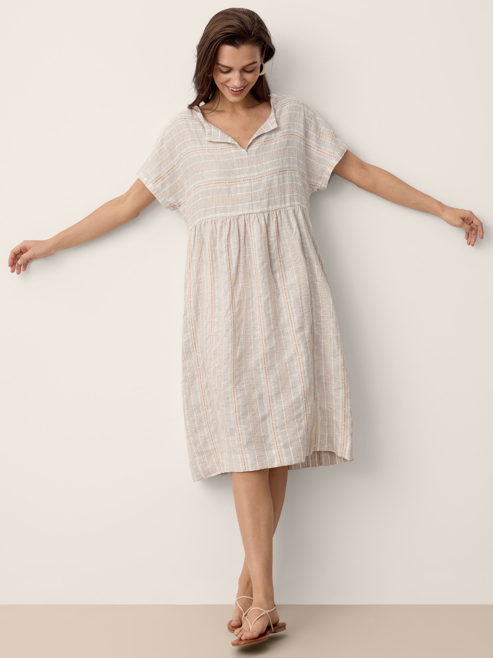 Linen Split Neck Mini Dress — Sydney
