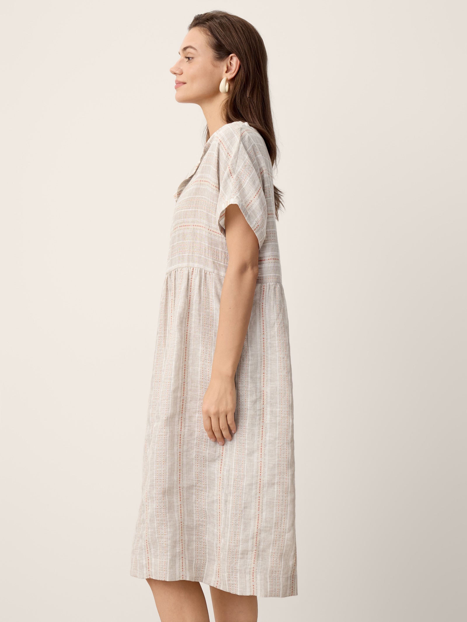Linen Split Neck Mini Dress — Sydney