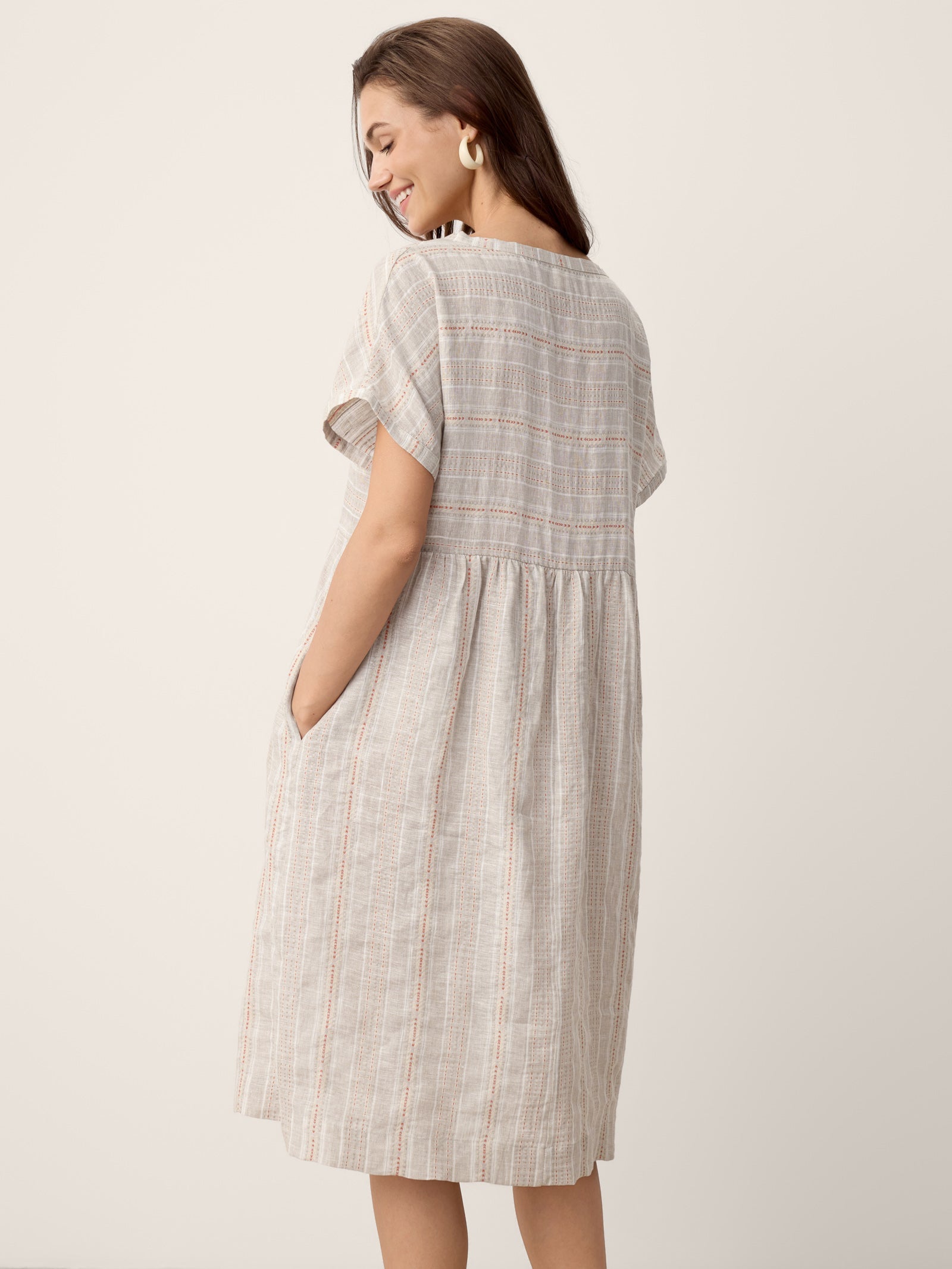Linen Split Neck Mini Dress — Sydney
