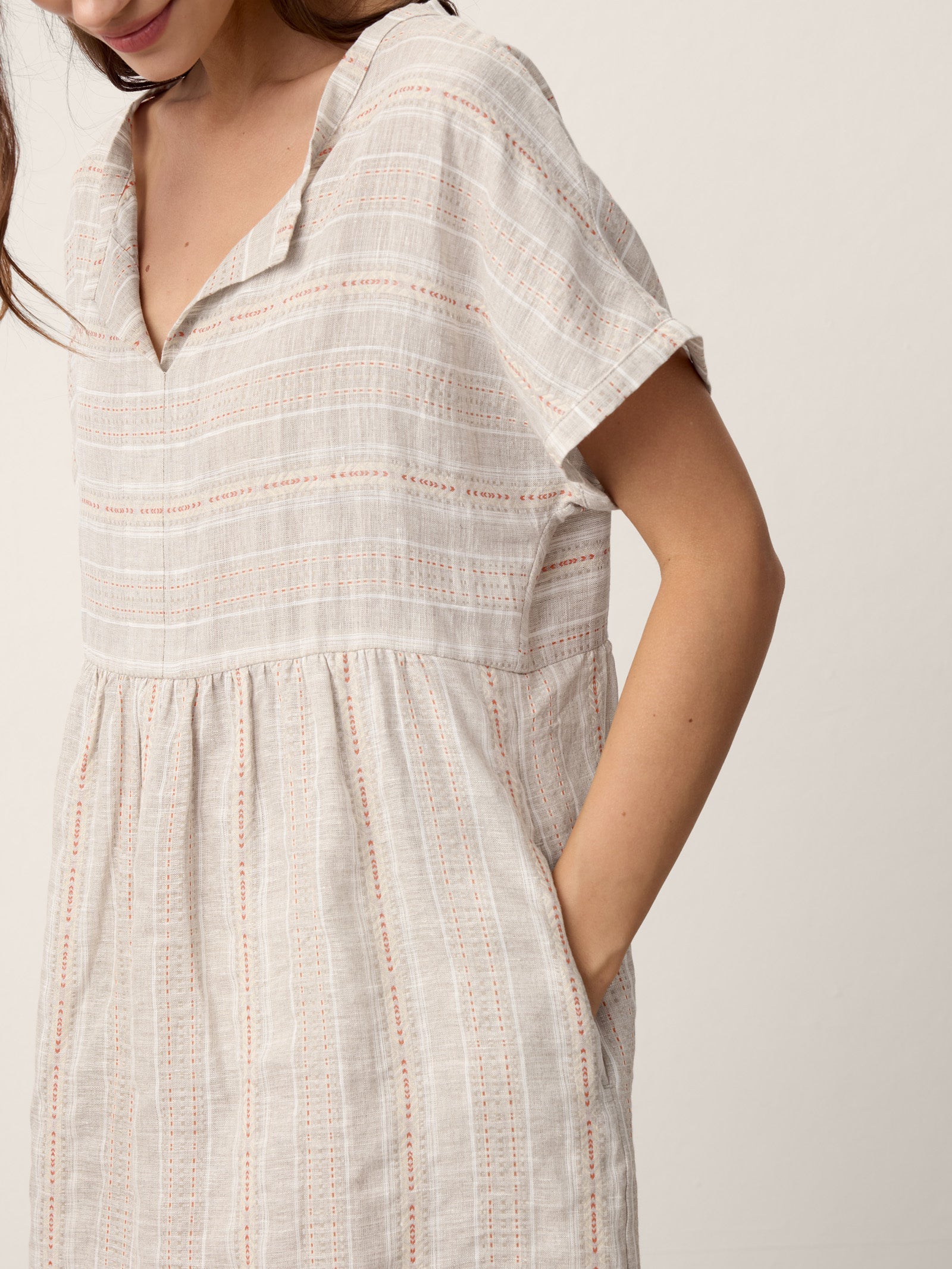 Linen Split Neck Mini Dress — Sydney