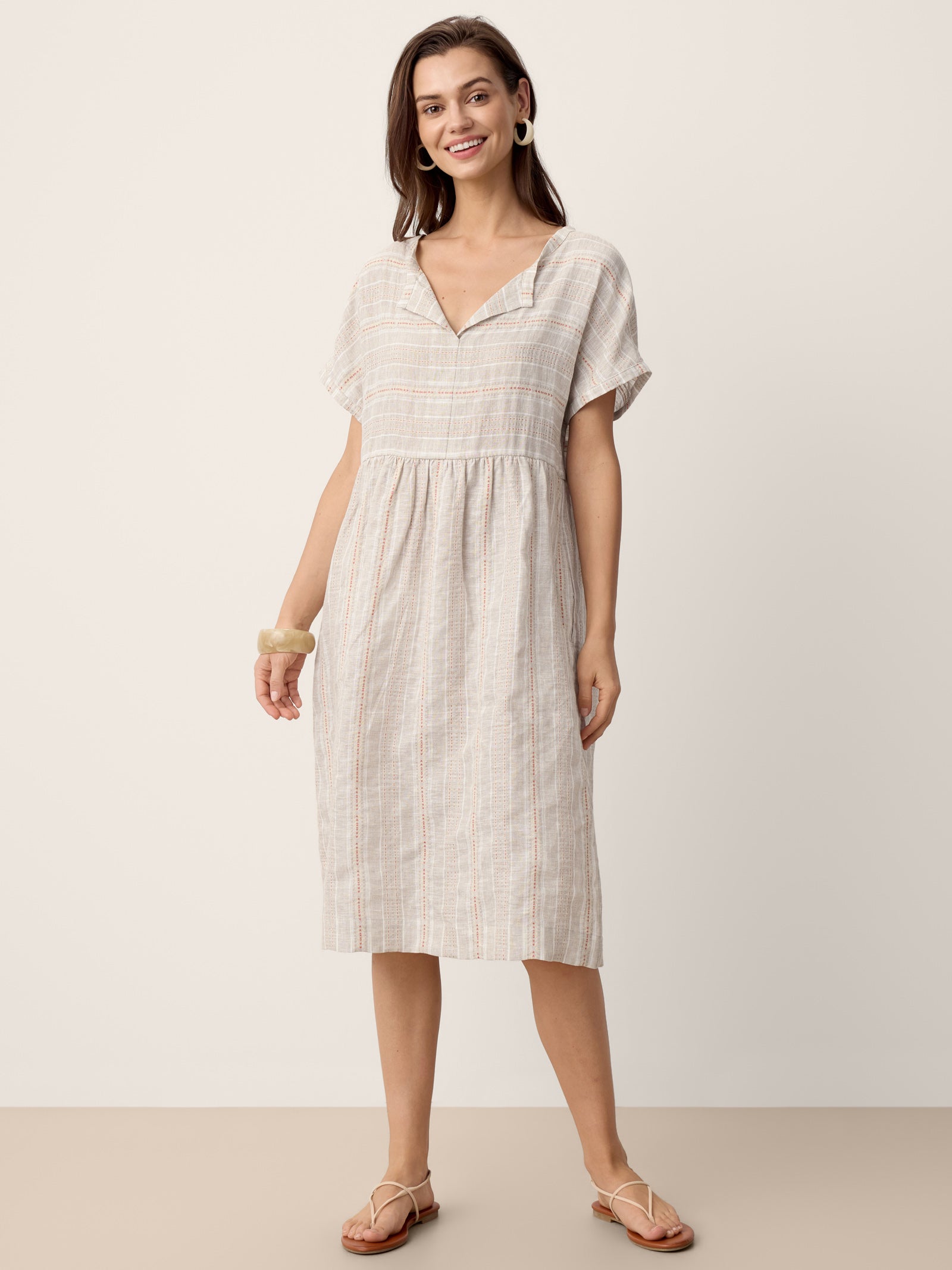 Linen Split Neck Mini Dress — Sydney