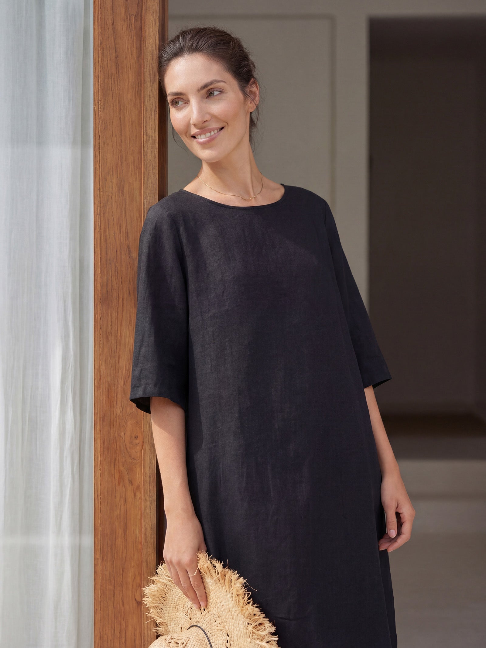 Linen Collarless Dress — Sofia
