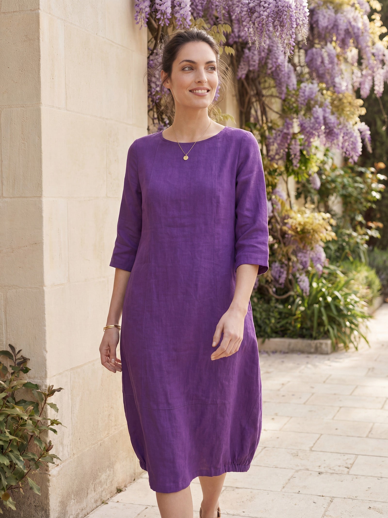 Linen Collarless Dress — Sofia