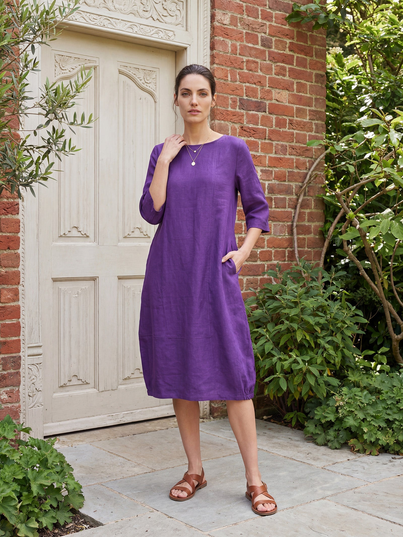 Linen Collarless Dress — Sofia