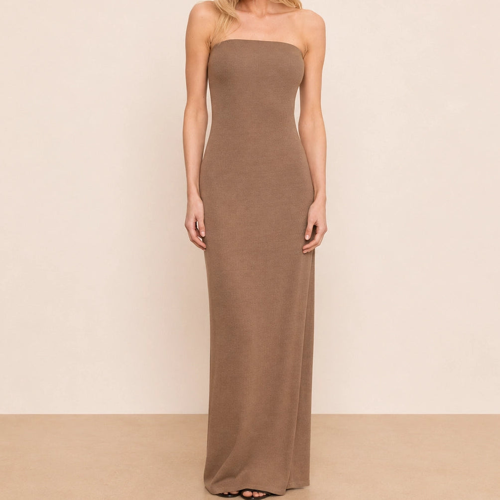 Silk Rib Strapless Fluid Dress — Maria