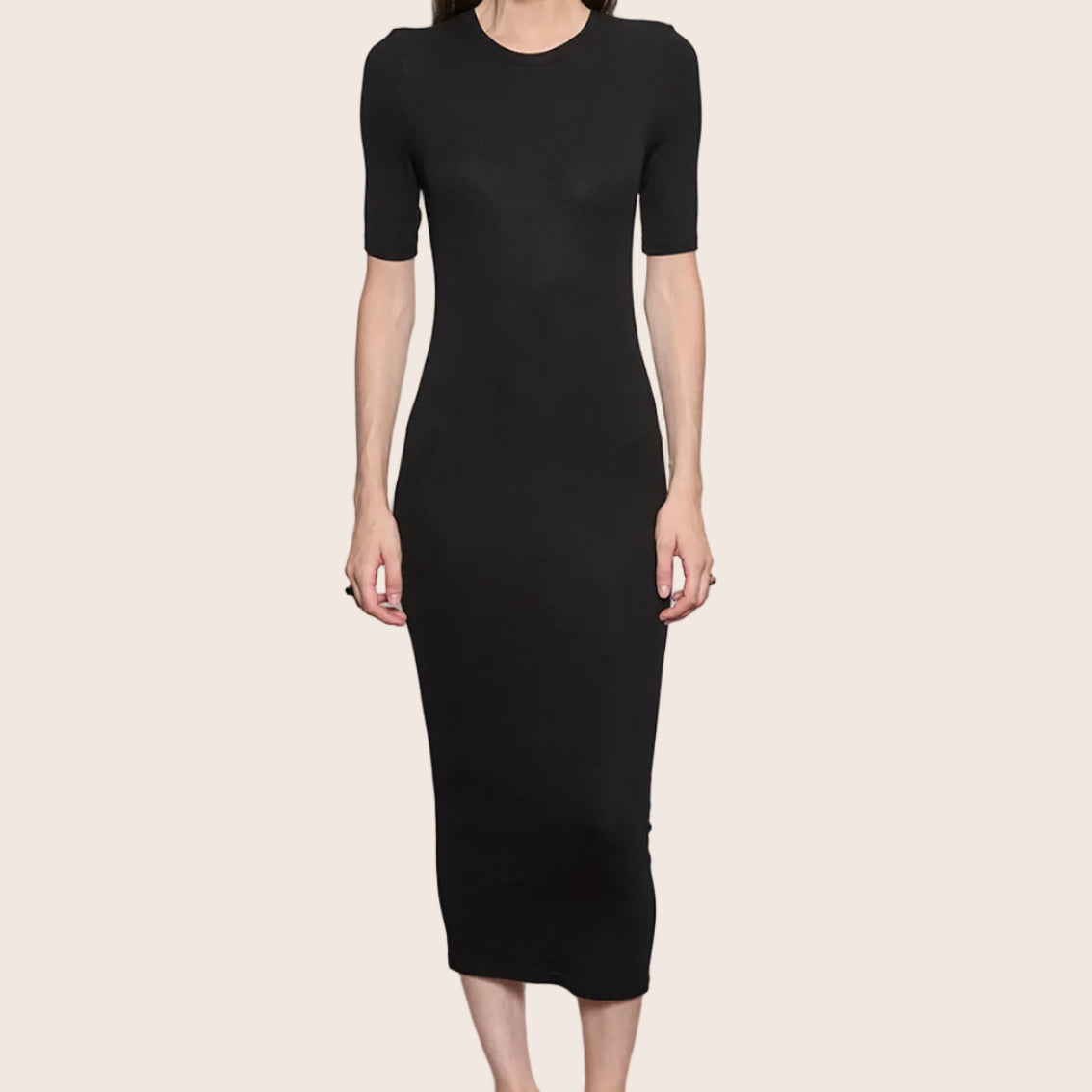 Silk Rib Half Sleeve Midi Dress — Georgina