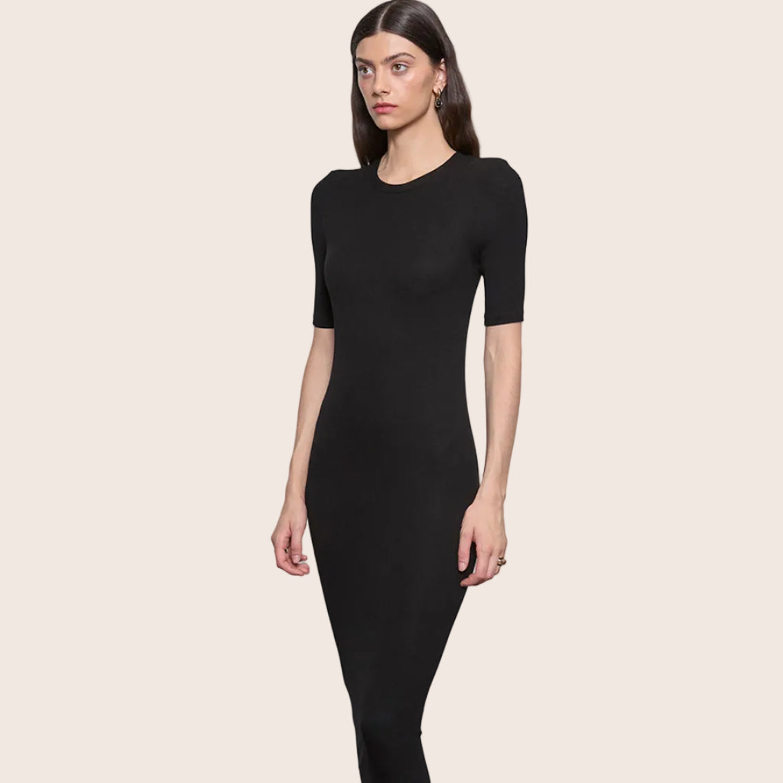 Silk Rib Half Sleeve Midi Dress — Georgina