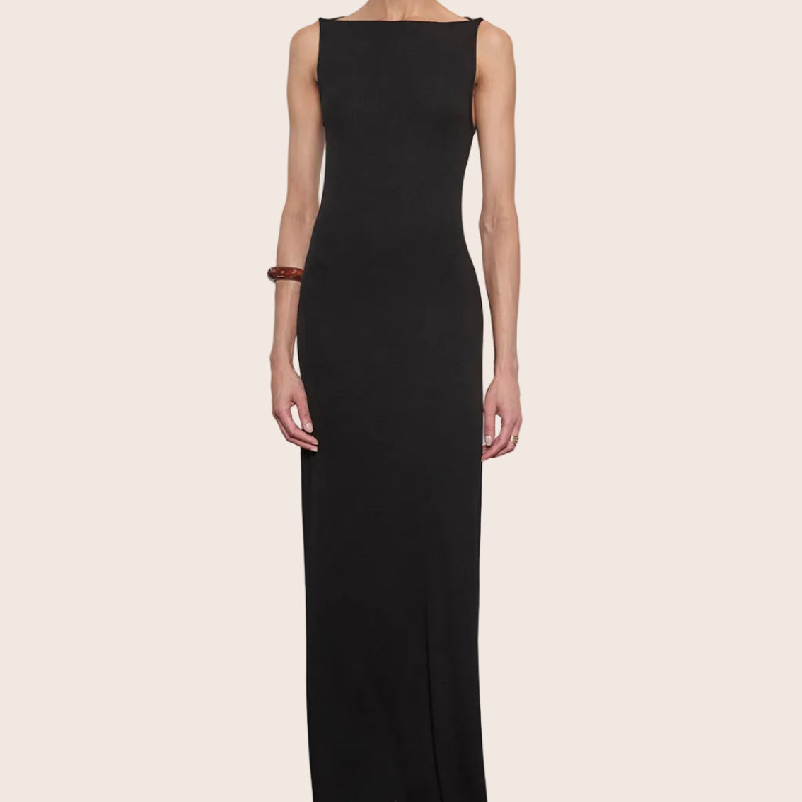 Silk Rib Sleeveless Boatneck Fluid Maxi Dress — Venus