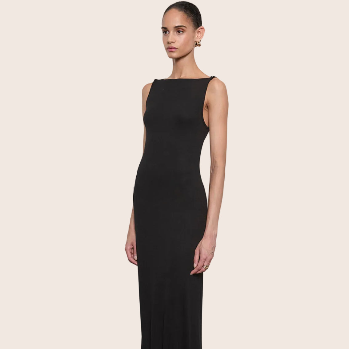 Silk Rib Sleeveless Boatneck Fluid Maxi Dress — Venus