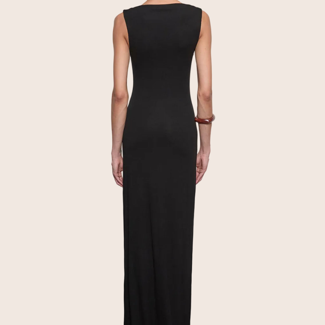 Silk Rib Sleeveless Boatneck Fluid Maxi Dress — Venus