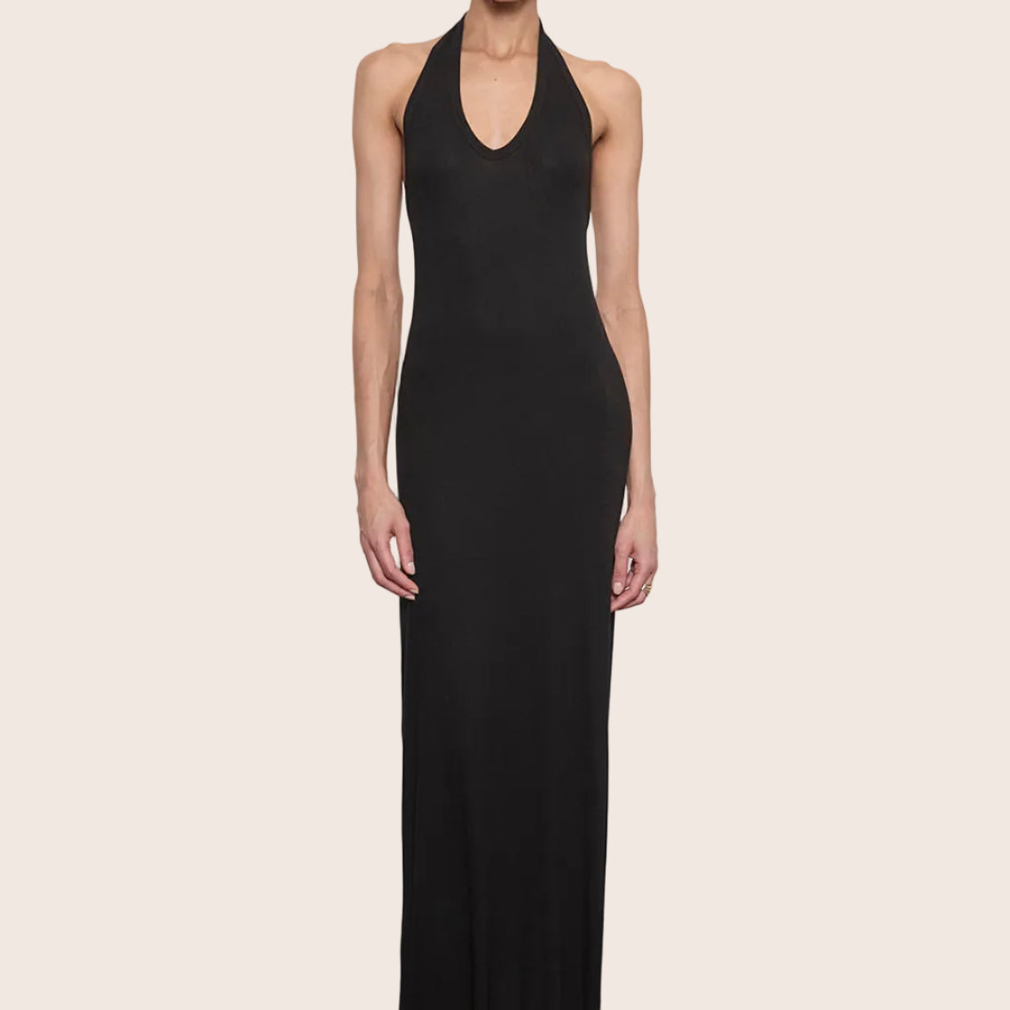 Silk Rib U Halter Fluid Maxi Dress — Eva