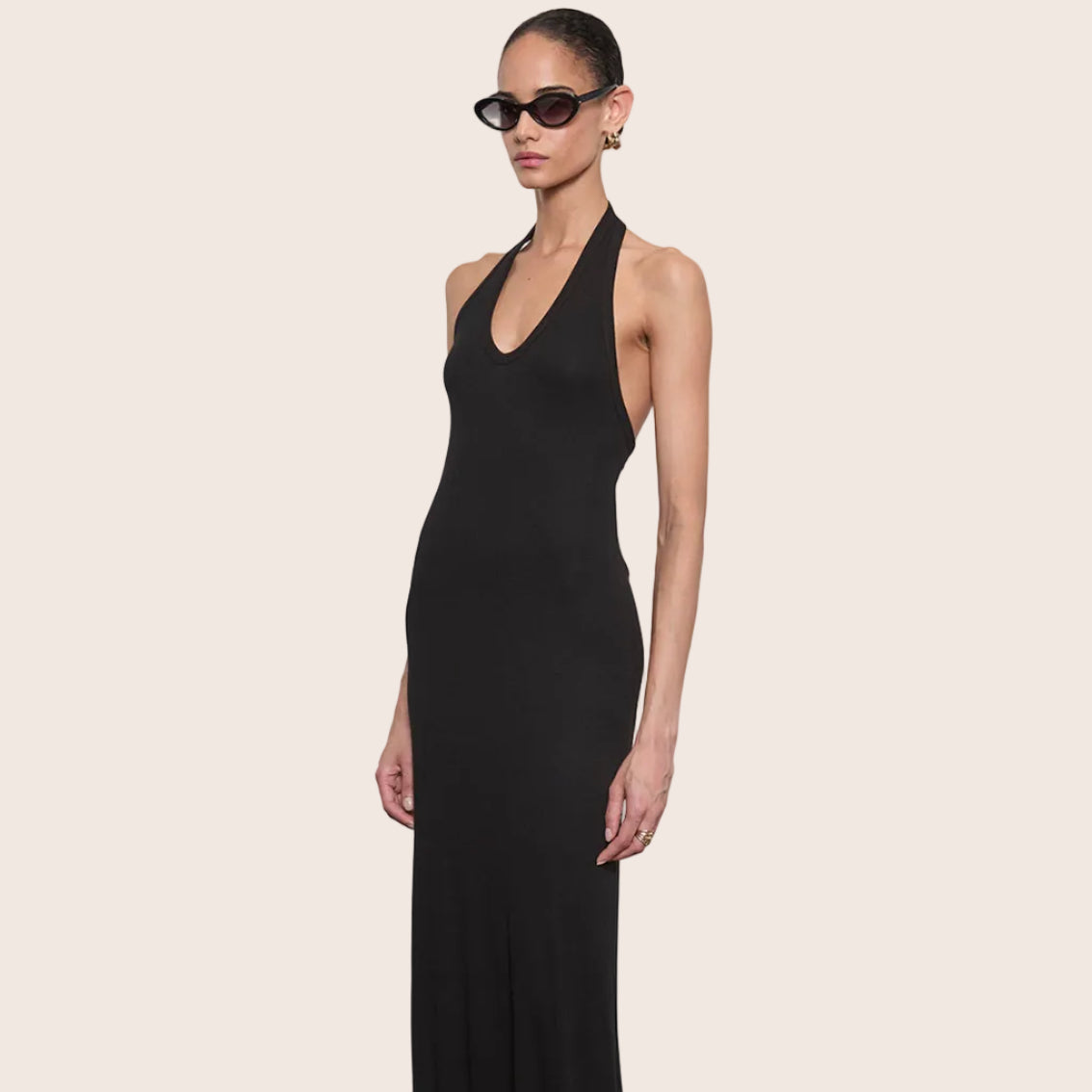 Silk Rib U Halter Fluid Maxi Dress — Eva