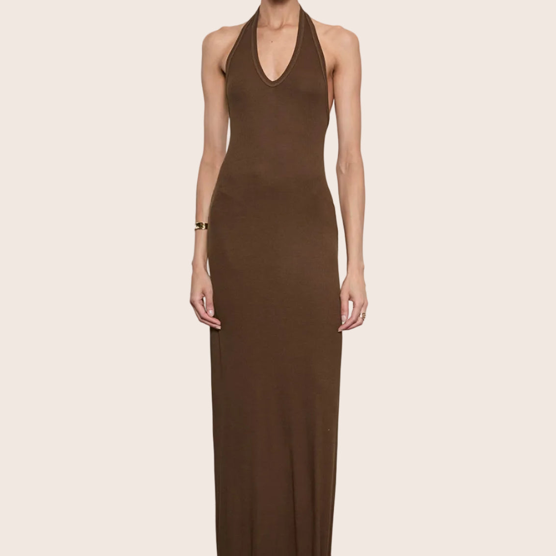 Silk Rib U Halter Fluid Maxi Dress — Eva