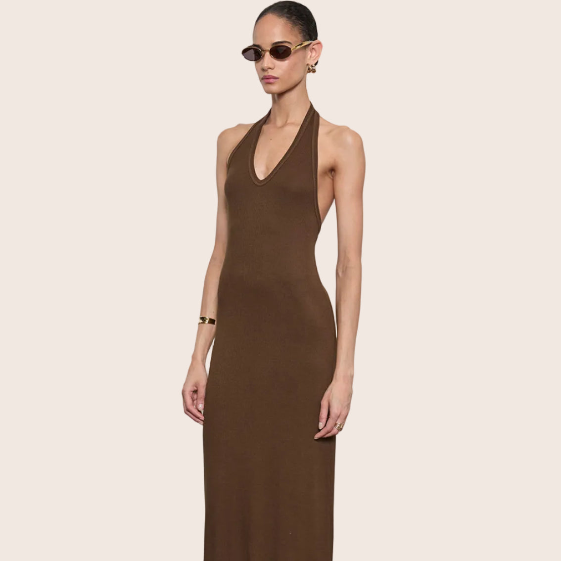 Silk Rib U Halter Fluid Maxi Dress — Eva