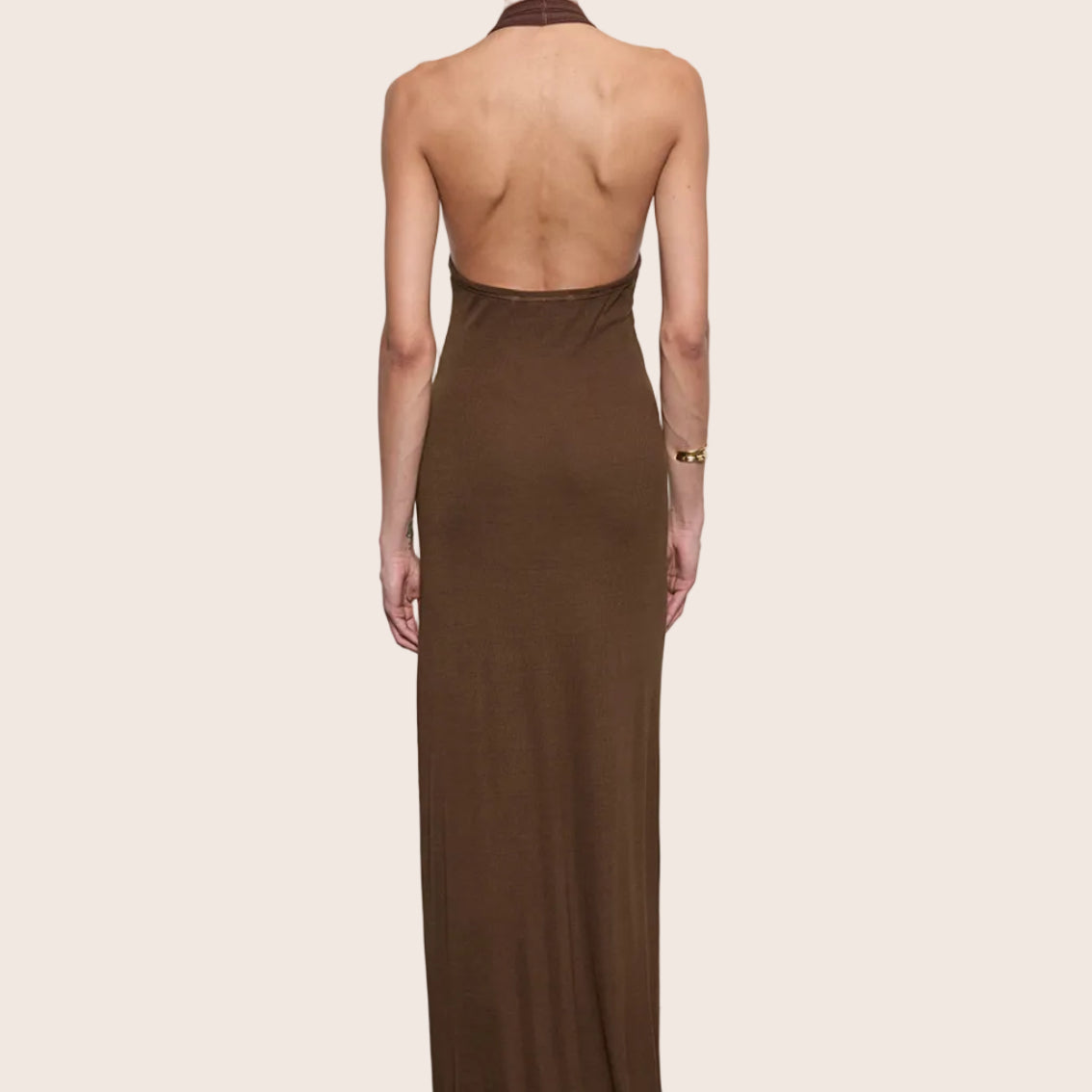 Silk Rib U Halter Fluid Maxi Dress — Eva