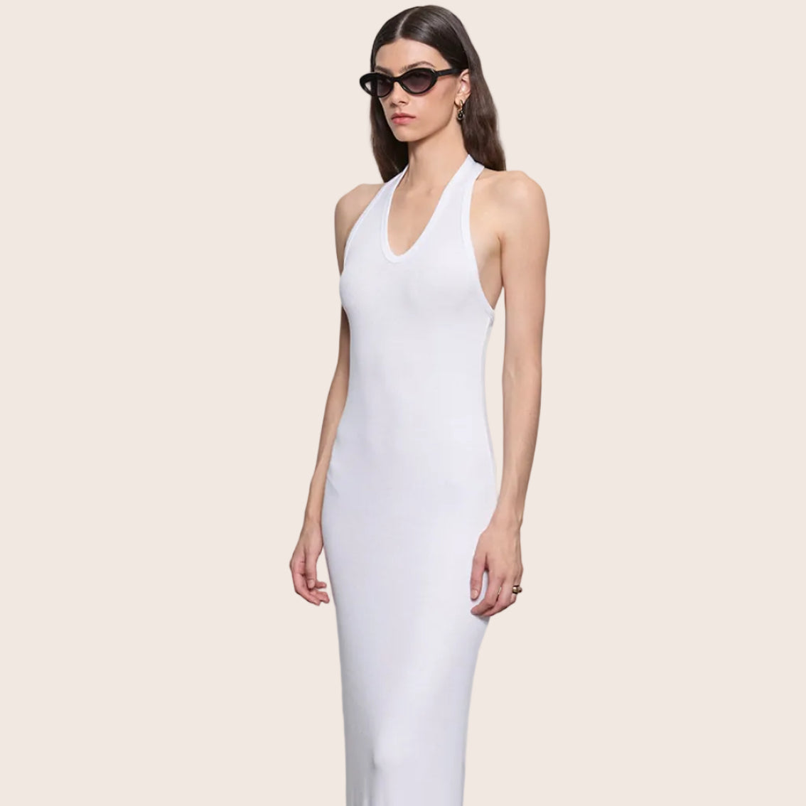 Silk Rib U Halter Fluid Maxi Dress — Eva