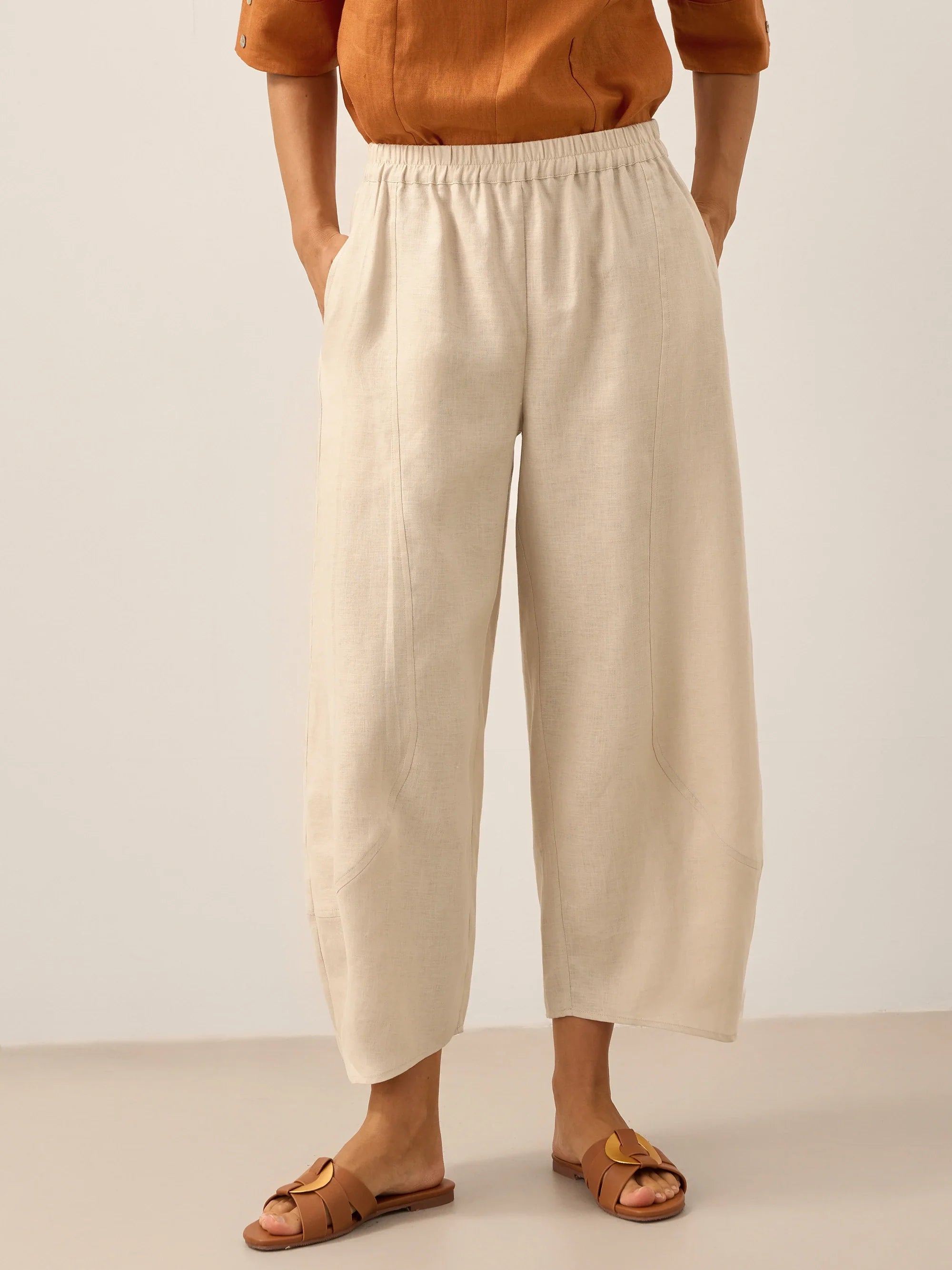 Fashionista Heaven Linen Ankle Pants — Clementine