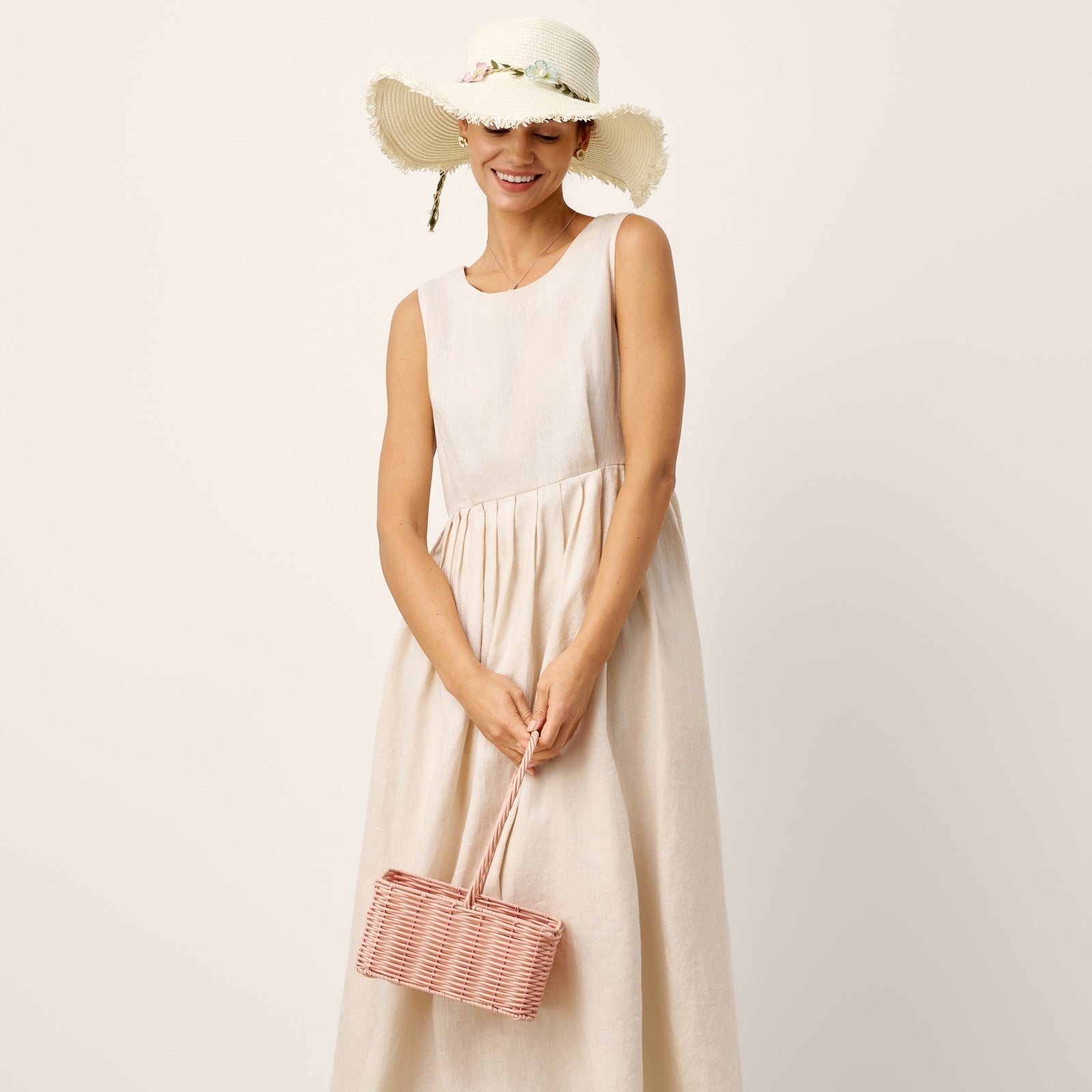 Linen Crew Neck Dress — Selene