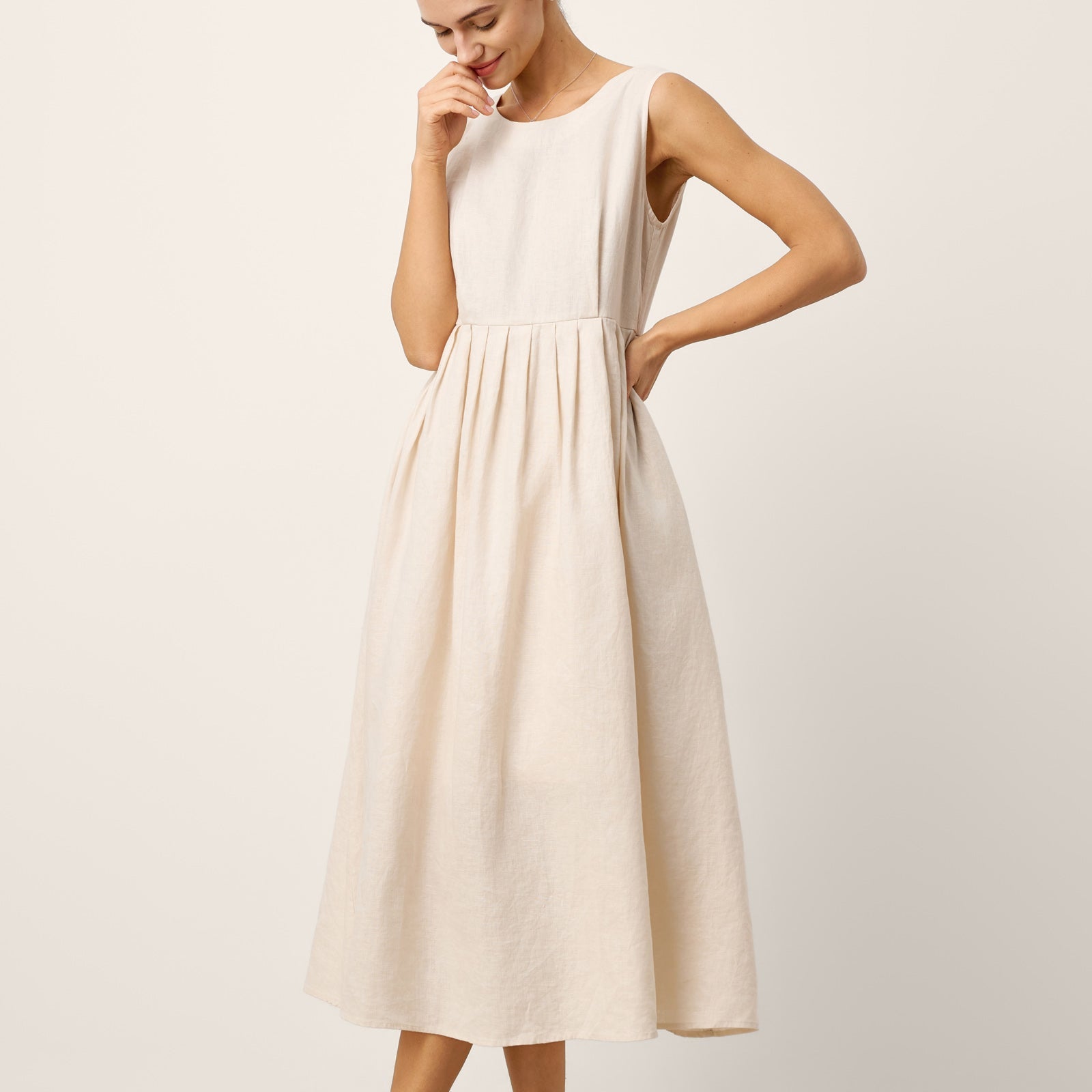 Linen Crew Neck Dress — Selene