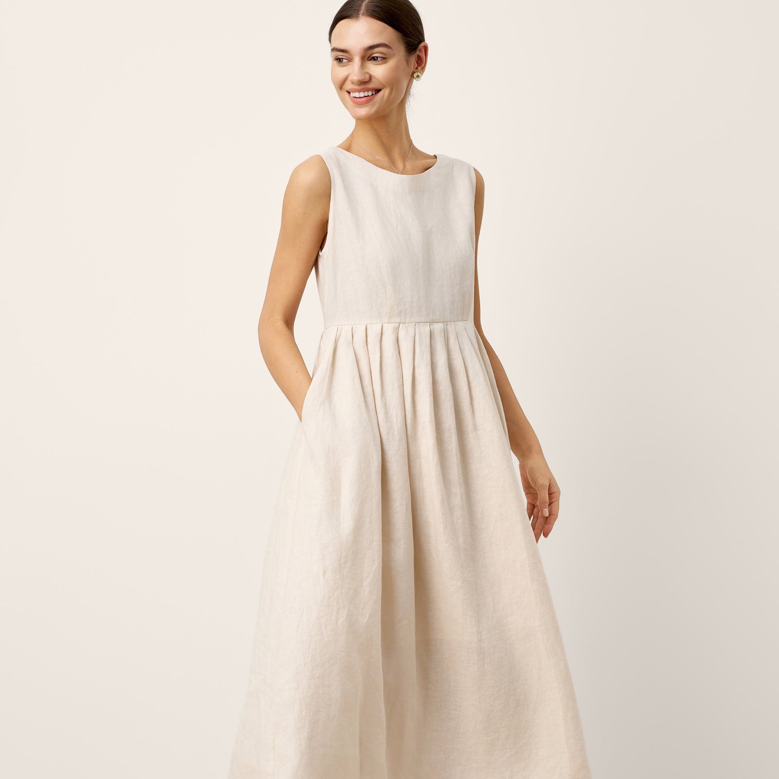 Linen Crew Neck Dress — Selene