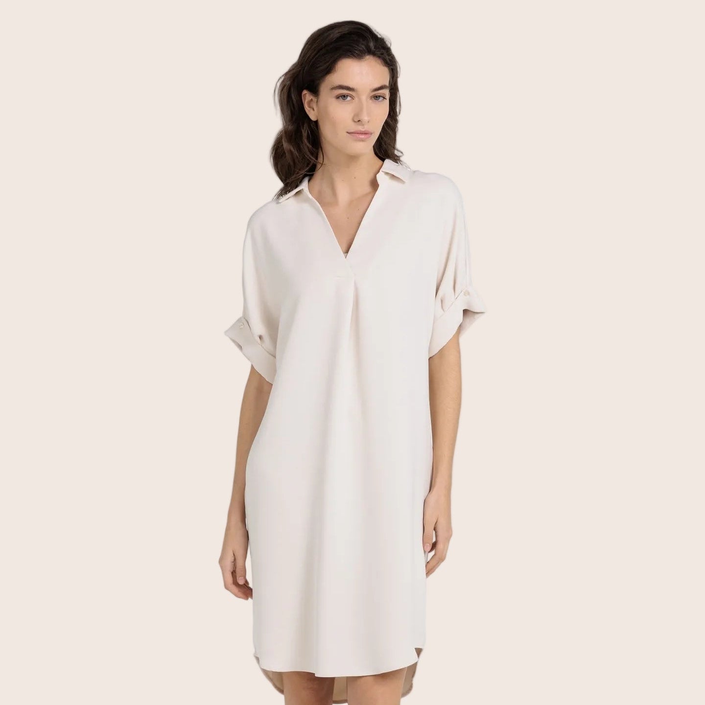 Polyester Shirt V-Neck Dress — Lena