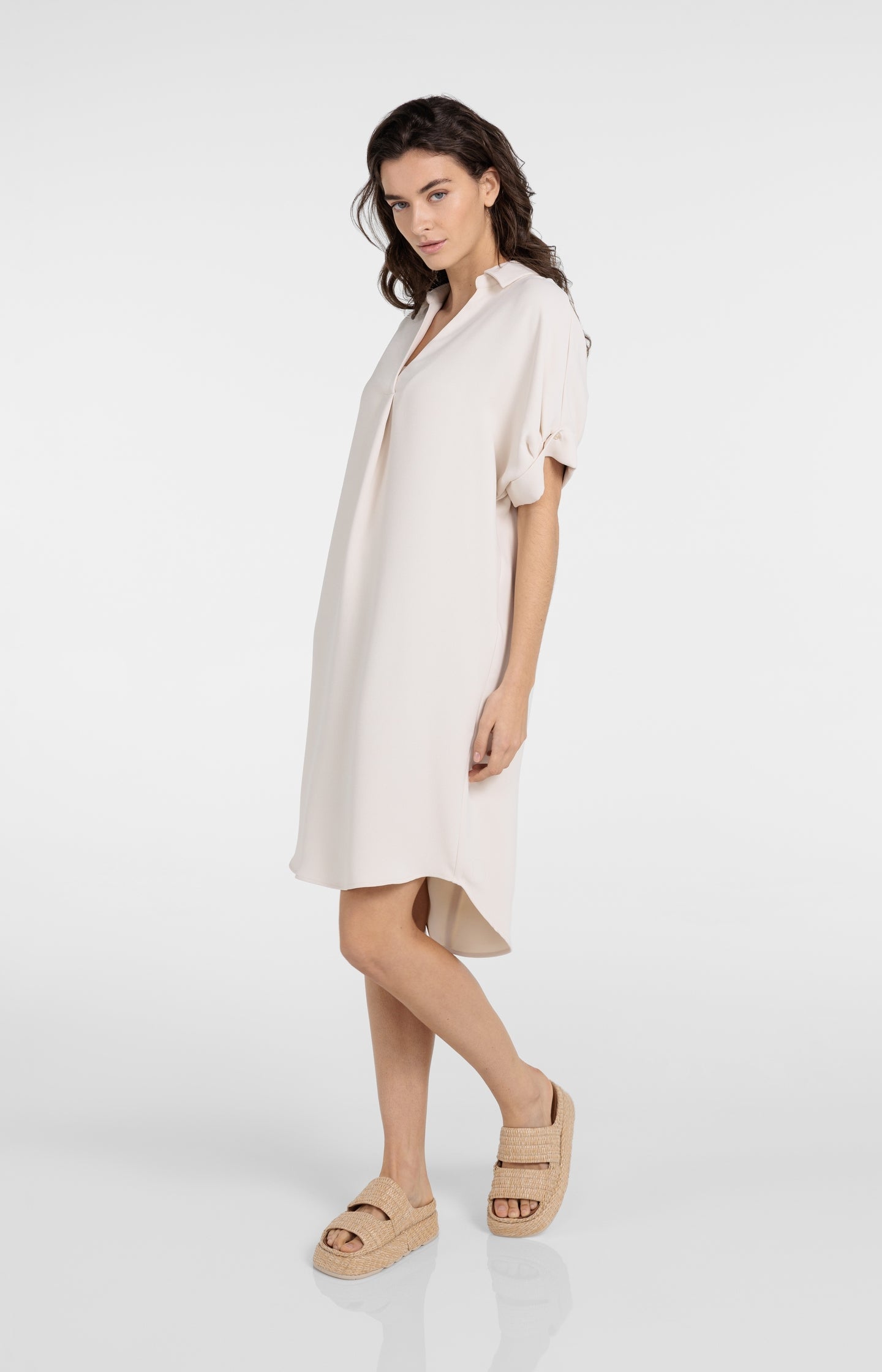 Polyester Shirt V-Neck Dress — Lena
