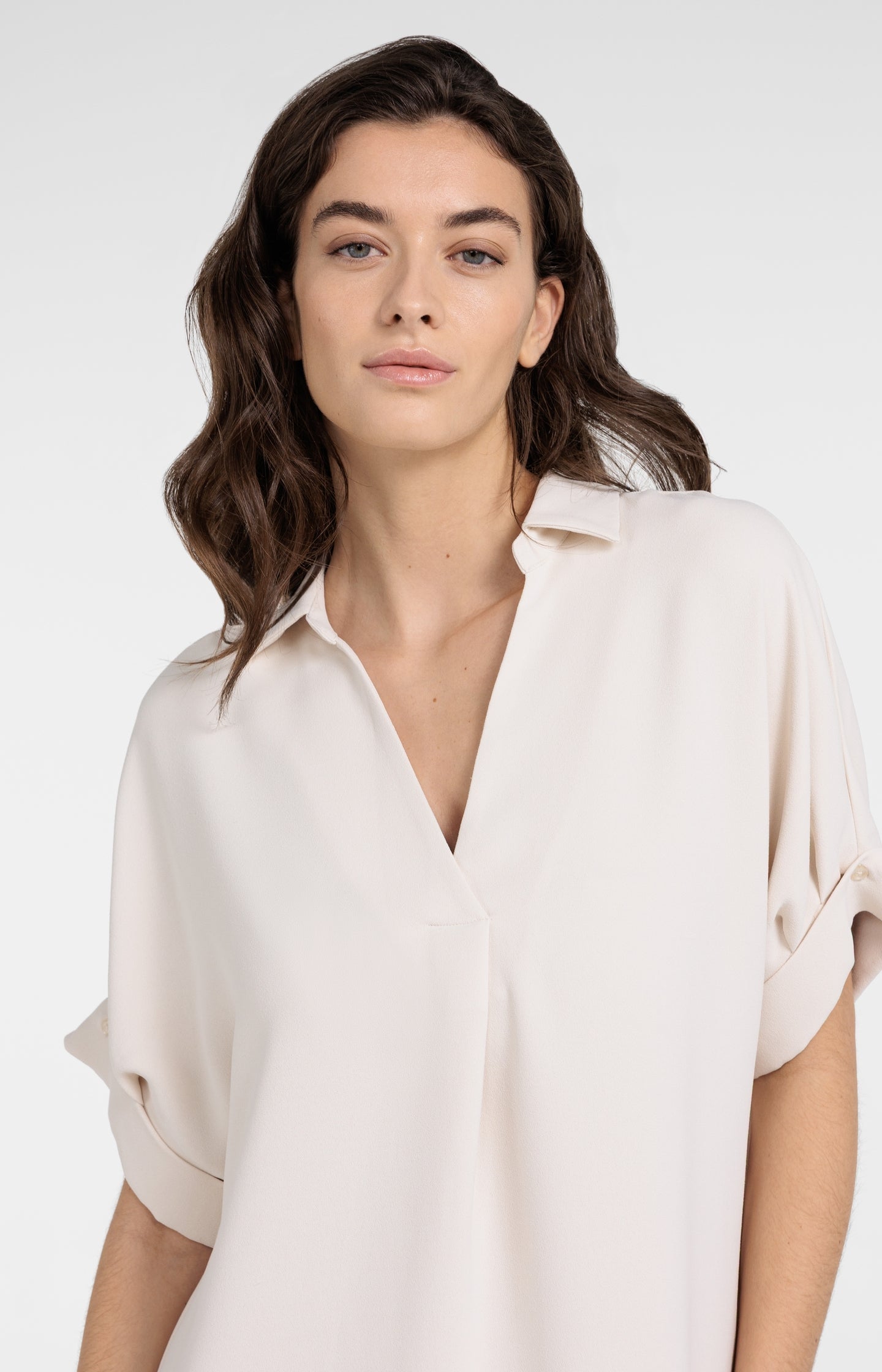 Polyester Shirt V-Neck Dress — Lena